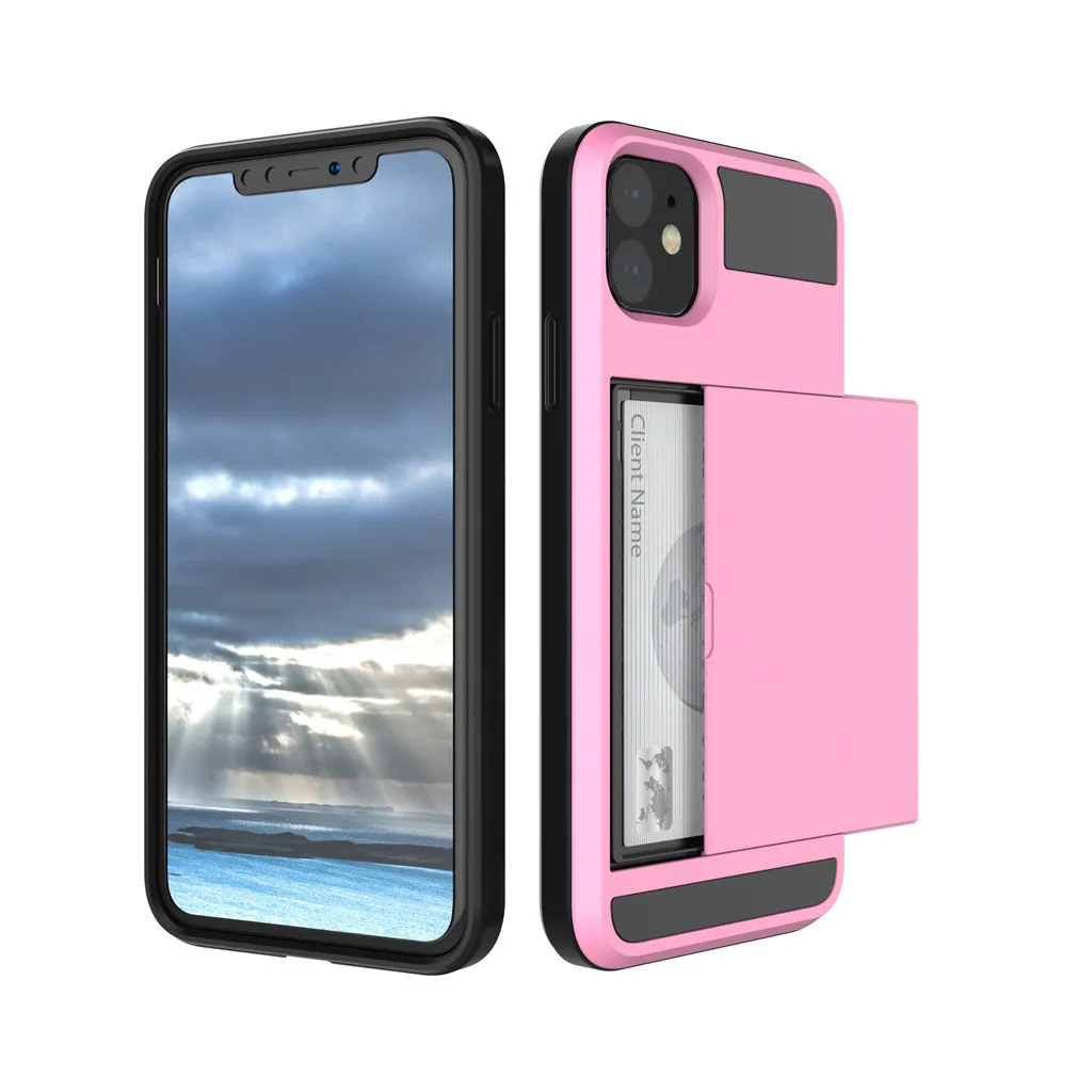 Розовый Для IPhone 11 11 Pro Max Чехол Мягкий ТПУ Жесткий PC карамельный цвет чехол-бумажник s Чехол для IPhone 11 Pro Max слот для карт чехол - Цвет: Розовый