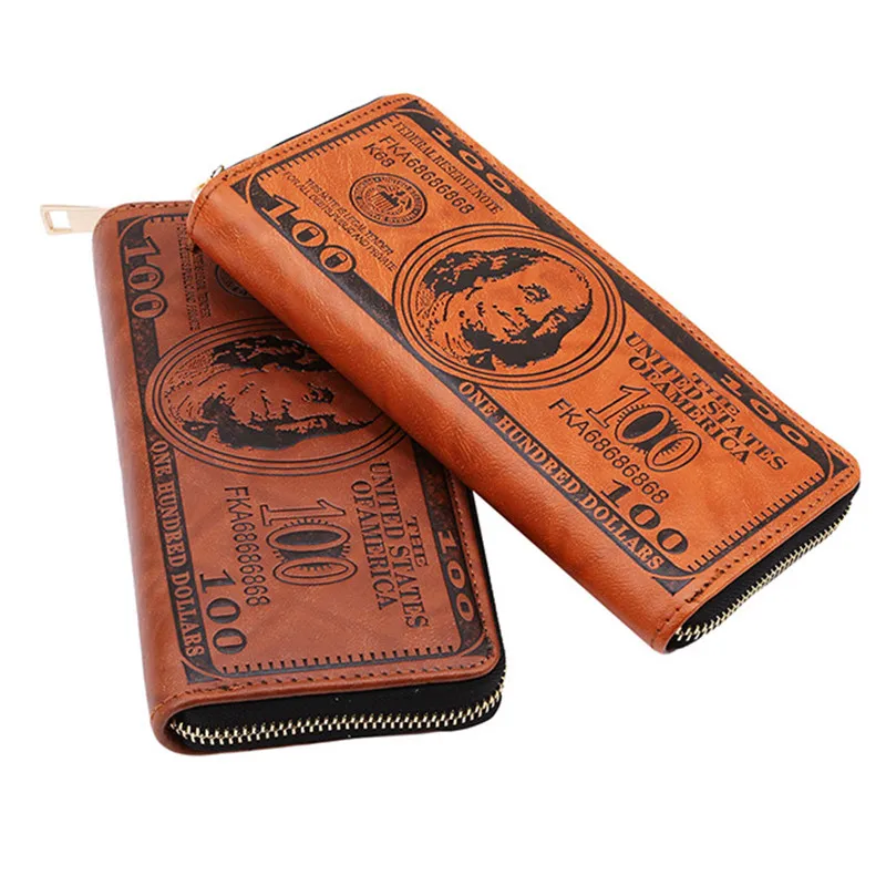 

Men Vintage Long Wallet PU Leather Dollar Pattern Designer Men's Wallets Casual Credit Card Holder Purse Wallet