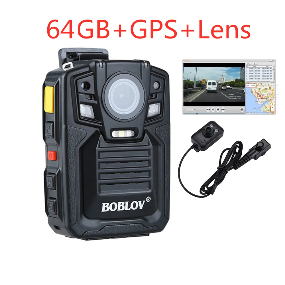 64GB GPS and Lens BOBLOV HD66-02 32 ГБ/64 Гб HD 1296P Мини видеокамера безопасности полицейский корпус камера ночного видения видео рекордер с ИК внешним объективом - Цвет: 64GB GPS and Lens