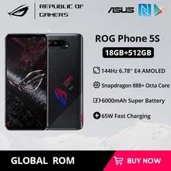 Global ROM ASUS ROG Phone 5S 5G Smartphone Snapdragon 888+ 6.78'' 144Hz AMOLED 6000mAh 65W Fast charging Gaming Phone NFC