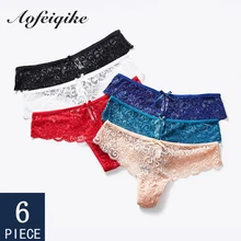 6 Pcs Underwear For Woman Sexy Lace Female Floral Thongs G-string Soft Woman Panties Underwear Lace Sexy Thongs S-XL 6 Colors