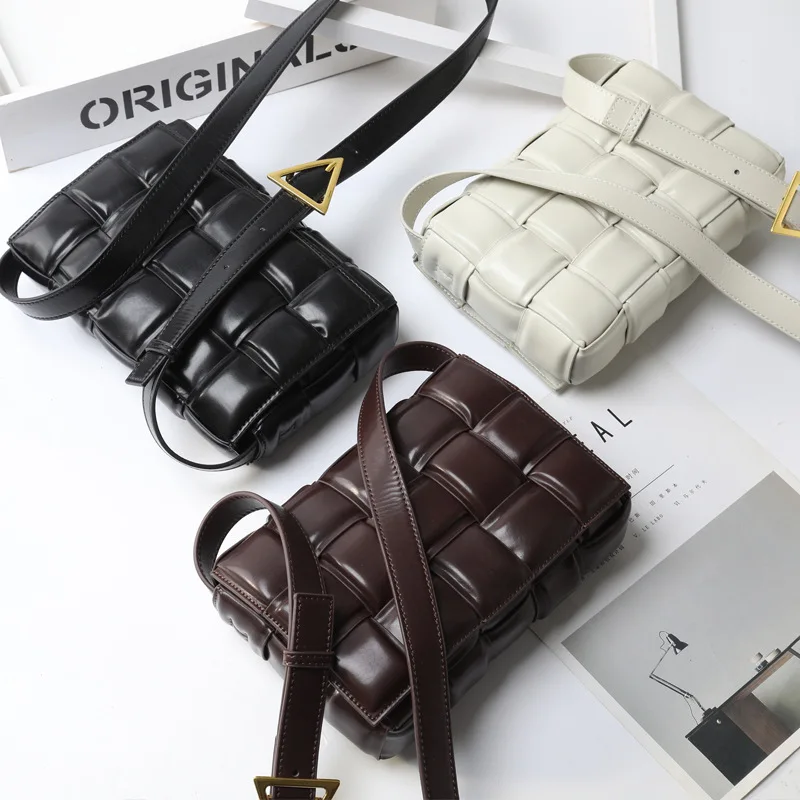 

2020 Spring New Style Star Celebrity Style Genuine Leather Square Bag WOMEN'S Bag Weaving Plaid Shoulder Pillow Square Sling Bag