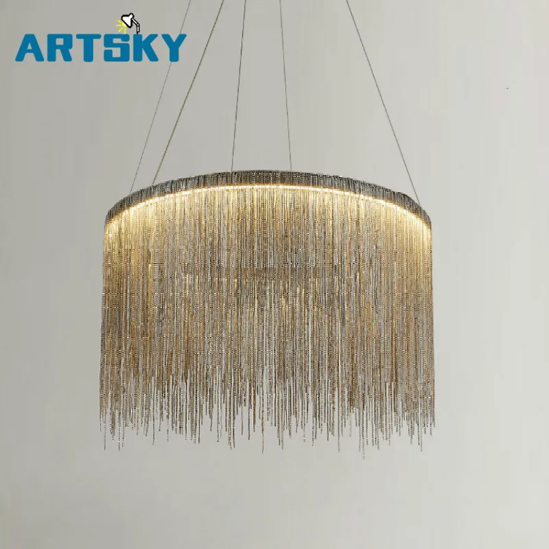 

Modern Art Deco Tassel Aluminum Chain Simple Pendant for Villa Hotel Restaurant Decoration