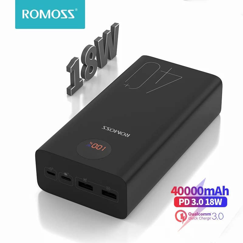 ROMOSS Zeus 40000mAh Power Bank 18W Повербанк PD QC 3 0 Двусторонняя Быстрая зарядка Powerbank Type C