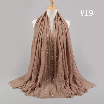

New Designs Cotton Scarf beads bubble pearl Wrinkle shawls hijab drape stitching fringe crumple muslim scarves/scarf
