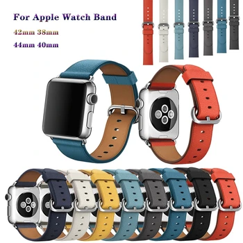

Genuine Leather Apple Watchband 44 40 42 38 MM Men Women Lychee Texture IWatch Series 1 2 3 4 Sport Strap