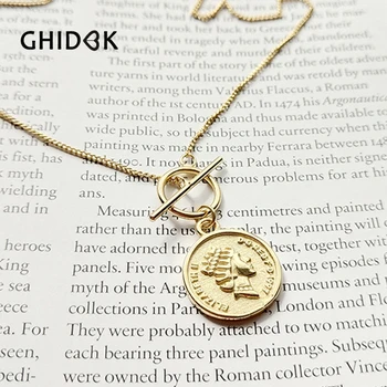 

GHIDBK 925 Sterling Silver Elizabeth Queen Pendant Necklace Minimalist Bar Circle Coin Disc Chokers Gold Color Layered Necklaces