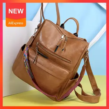 

Retro Large Backpack Women PU Leather Rucksack Women's Knapsack Travel Backpacks Shoulder School Bags Mochila Backpack