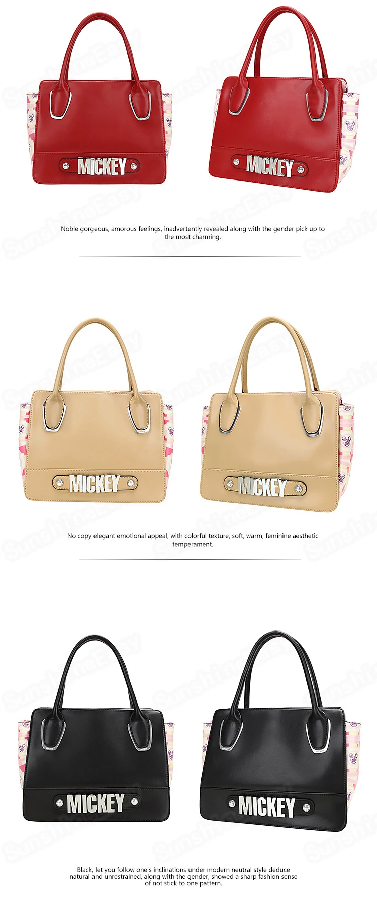 Disney Single Shoulder Messenger Bag Mickey Cartoon Anime Handbag PU Waterproof Fashion Trend Handbag Casual Lady Girls Bag