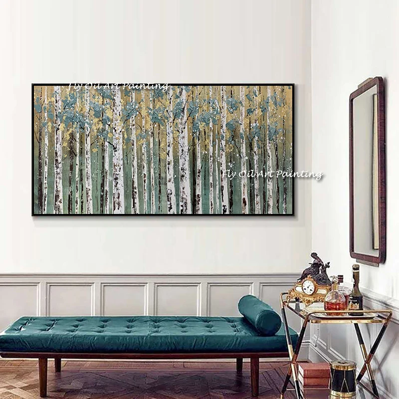 

Modern Art 100% Hand-painted Birch Trees Forest Canvas Oil Painting Home Good Wall Art Unframed Paintings Artwork As A Gift