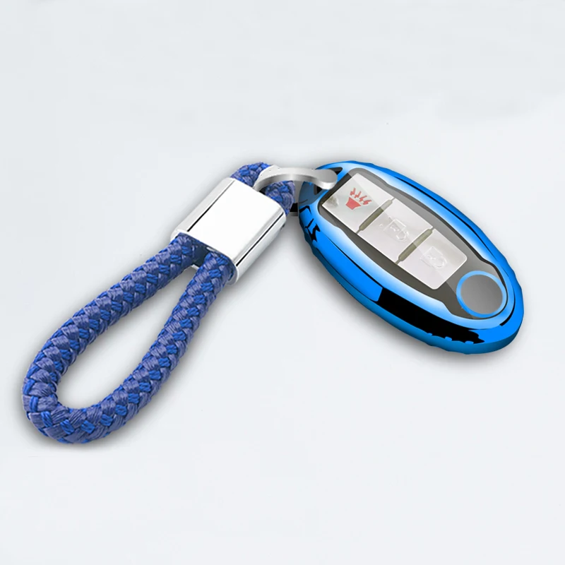 Blue with chain Мягкий чехол для ключей автомобиля из ТПУ для Nissan Teana Sylphy New Tiida Qashqai X-Trail Bluebird с брелком для ключей - Название цвета: Blue with chain