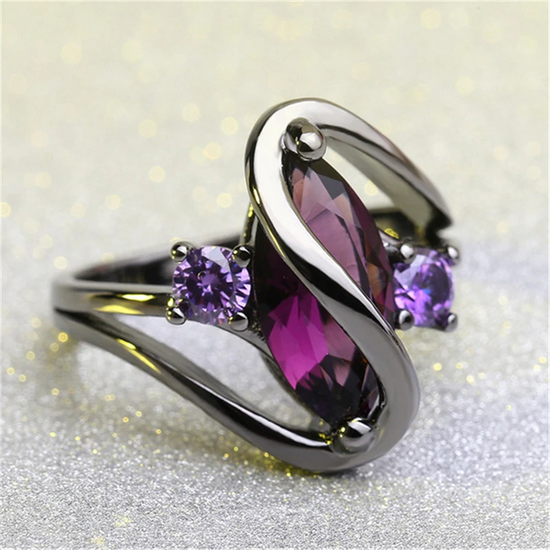 New gothic dark Purple Zircon CZ Crystal Colorful Rings For Women Wedding Engagement Jewelry Stainless Steel Hot gift | Украшения и