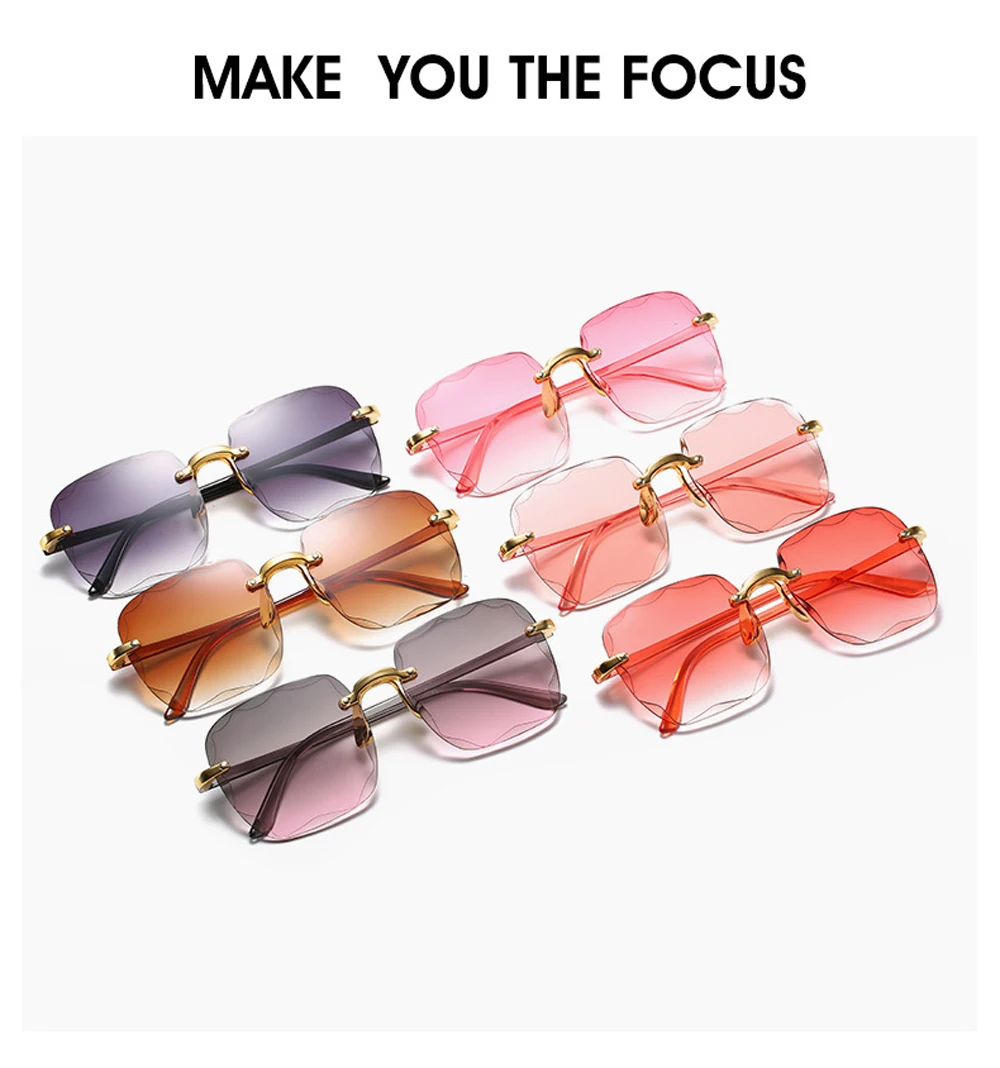 big frame sunglasses Vintage Rimless Square Sunglasses Women Luxury Fashion Oversized Sun Glasses Female Retro Pink Black Gradient Mirror Oculos designer sunglasses