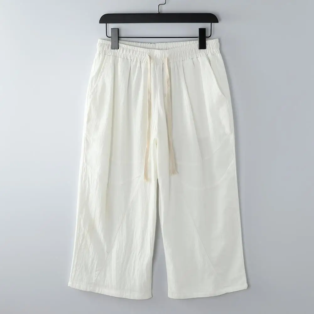 Plus Size 10XL 170KG Linen Shorts Men Length Knee .Cotton Linen High Waist Shorts Male Long Men's Summer Breeches