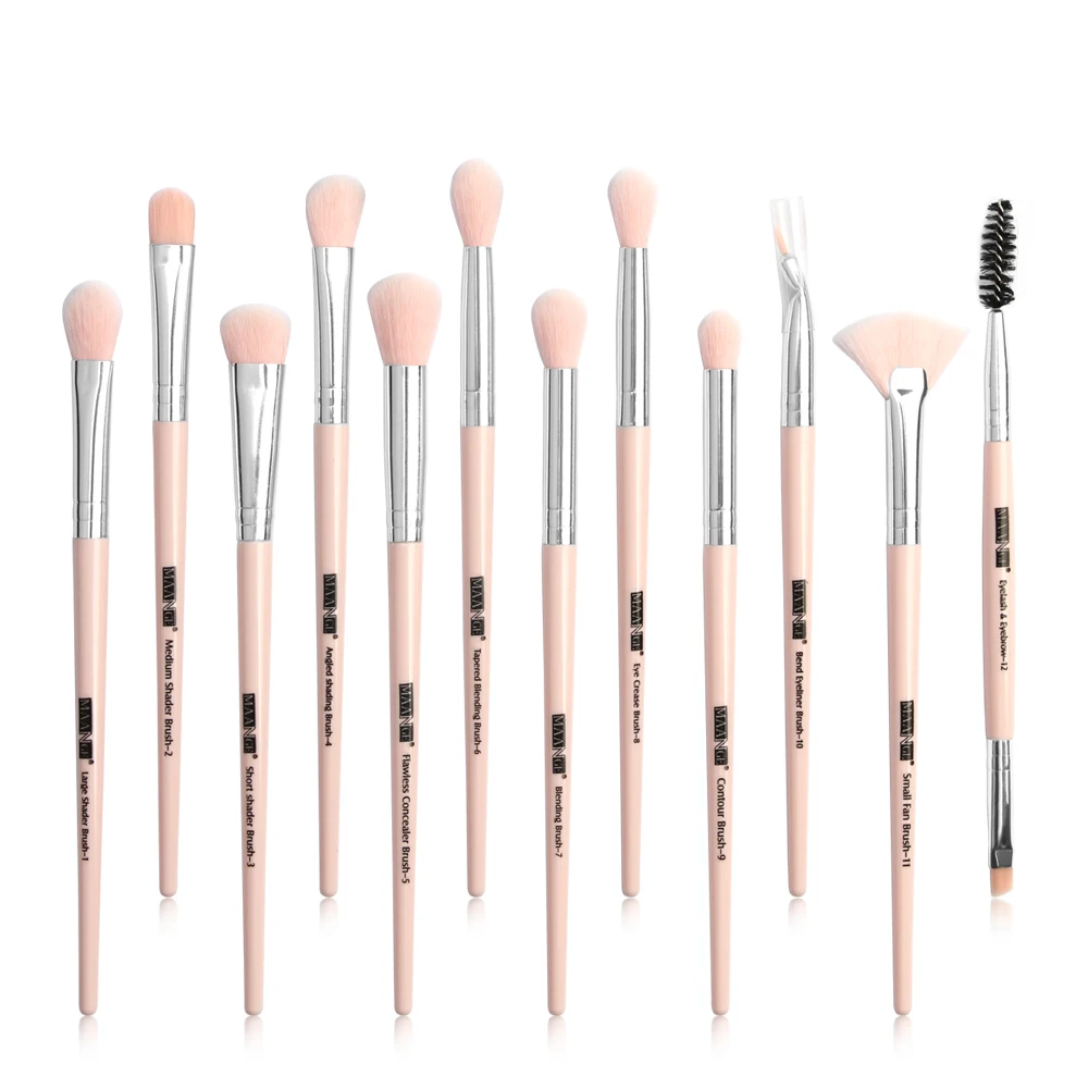 Pink MAANGE Pro 12 шт./Партия набор кистей для макияжа Тени для век растушевка подводка для глаз ресницы кисти для бровей для макияжа Профессиональная лицевая кисть - Handle Color: Pink