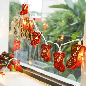 

Vintage Metal 3D Mini Red Sock LED String Lights Battery Operated Hanging Kitchen Light Decorations for Yard Dorm Bedroom