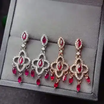 

Myanmar 925 silve Natural Ruby Gemstone Earring Women Fine Jewelry
