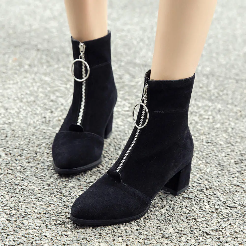 

SARAIRIS 2020 Large Size 43 Flock Square Heels Comfortable Autumn Winter Boots women's Shoes Zipper Female Ankle Boots Woman