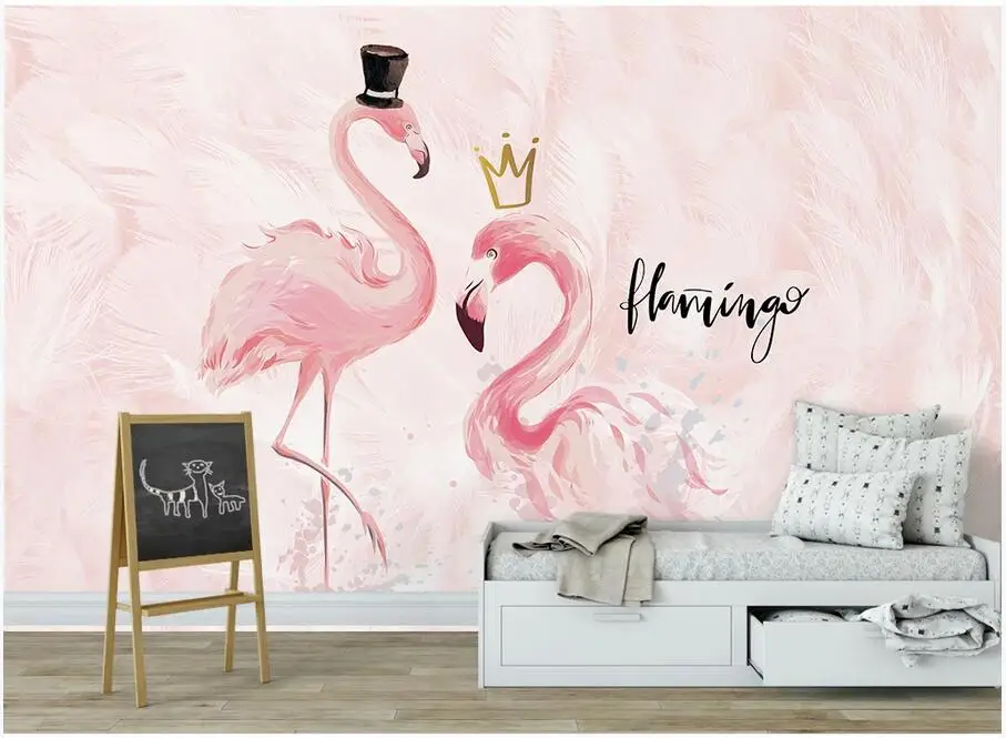 

3d photo wallpaper custom mural European pink couple flamingo children's room home decor living room wallpaper for walls 3 d