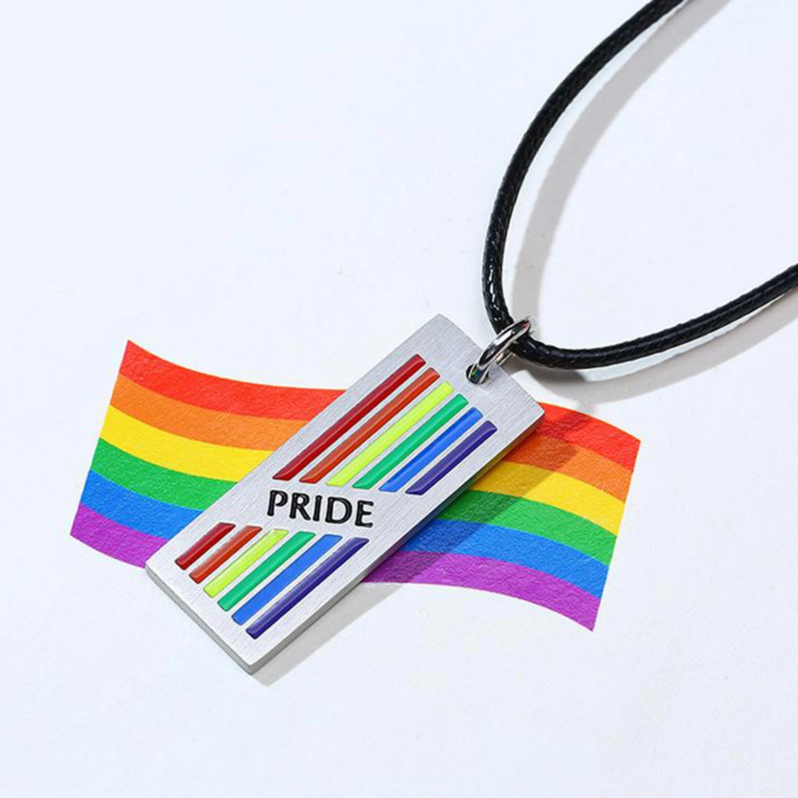 Rainbow Rectangle Tag Pendant Necklace LGBT Lesbian Gay Pride Flag Jewelry Rainbow Rectangle Tag Pendant Necklace LGBT Lesbian Gay Pride Flag Jewelry