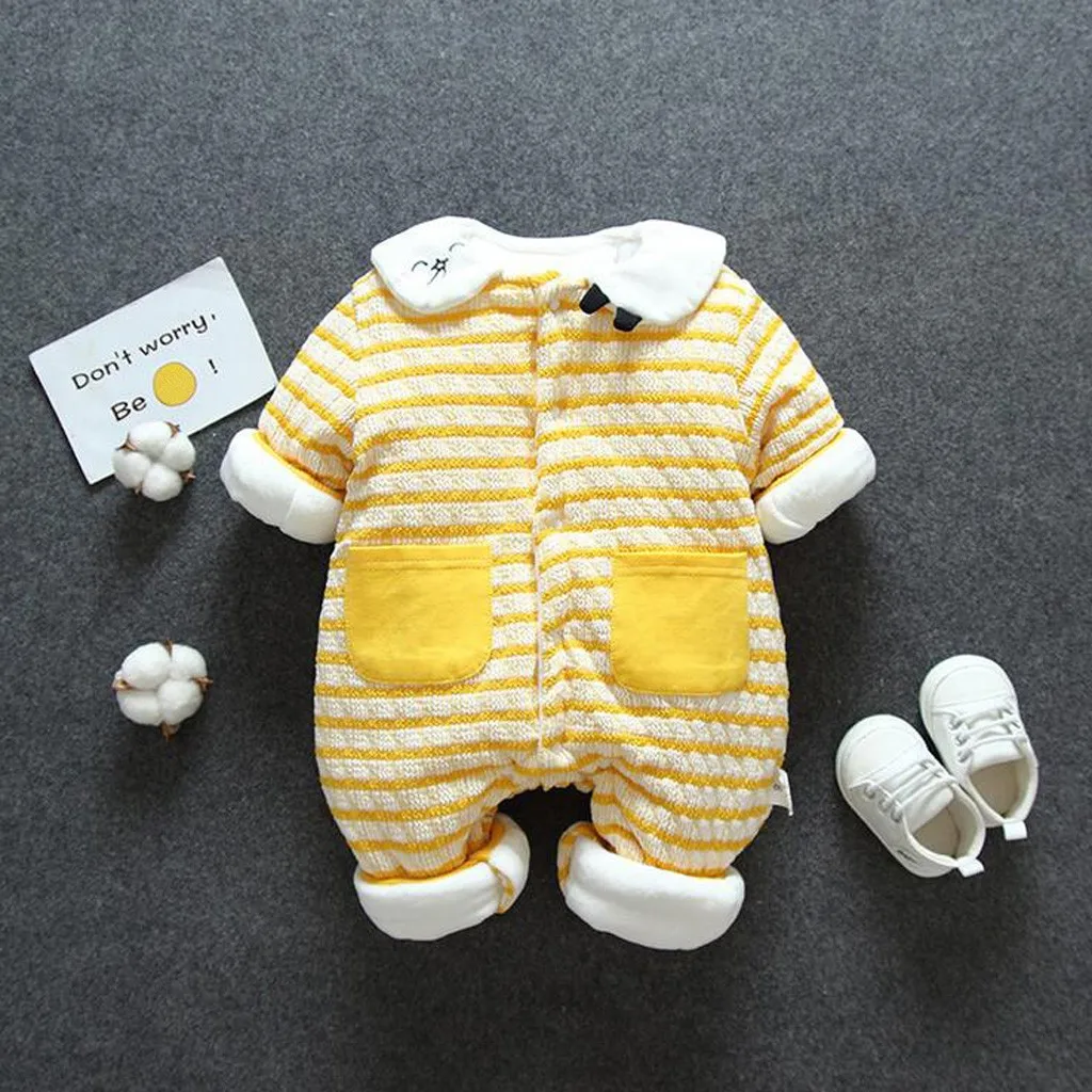 Зимняя одежда для малышей; одежда комбинезон для мальчиков; боди для малышей; новогодний и Рождественский теплый комбинезон в полоску;# G4