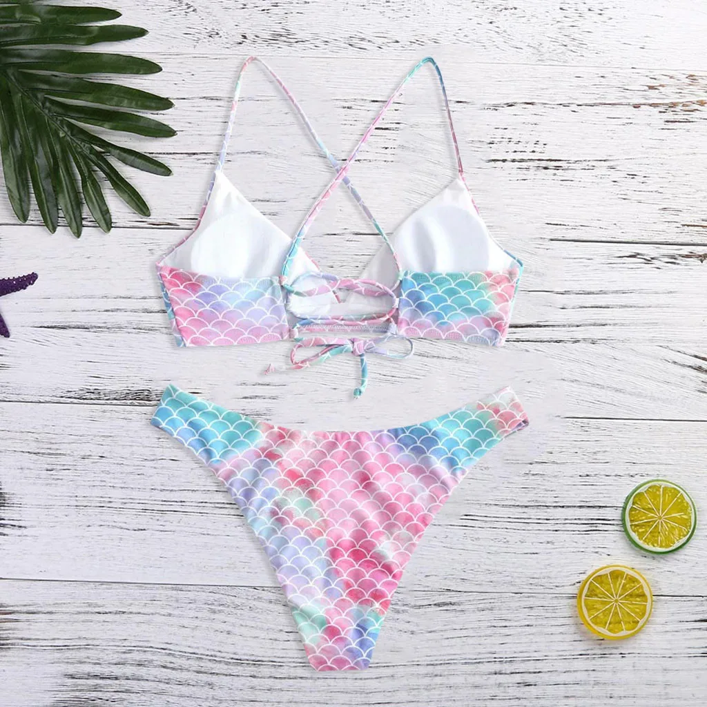 JAYCOSIN gradient color strap swimwear women split bikini swimsuit suit beach bath fish scale print fashion sweet bikini simple 
