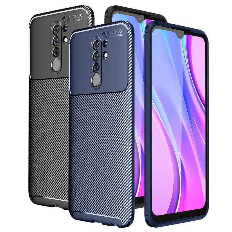 

Xiaomi Redmi 9 Case Business type carbon fiber Soft Silicon Phone Anti-fall protection Back Cover For Xiaomi Redmi 9 Case Cover