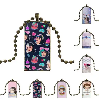 

For Girls Statement Maxi Glass Cabochon Pendant Necklace Rectangle Fashion Necklace Melanie Martinez Crybaby