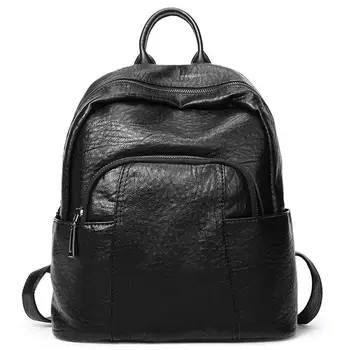 

NEW-Women Backpack Purse Soft PU Leather Fashion Anti-theft Lightweight School Ladies Travel Bag(Black)