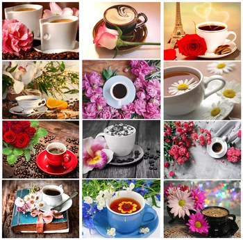 

Yikexin 5D Diamond Pattern Rhinestone Needlework Diy Diamond Painting Cross Stitch "Coffee flower scenery" Diamond Embroidery