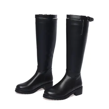 

Genuine Leather knee high Boots Riding Boots Woman Antumn Winter Party Basic Shoes Woman rouned Toe High Boots size 41 42 43