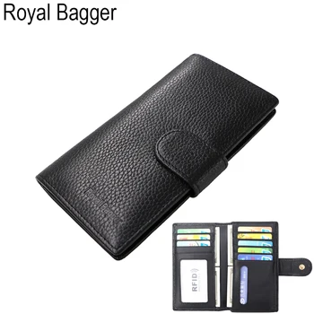 

Royal Bagger Men Genuine Cow Leather Long Wallet Casual Purse For Fashion Clutch Bags Multifunction Multi-card Position Handbag