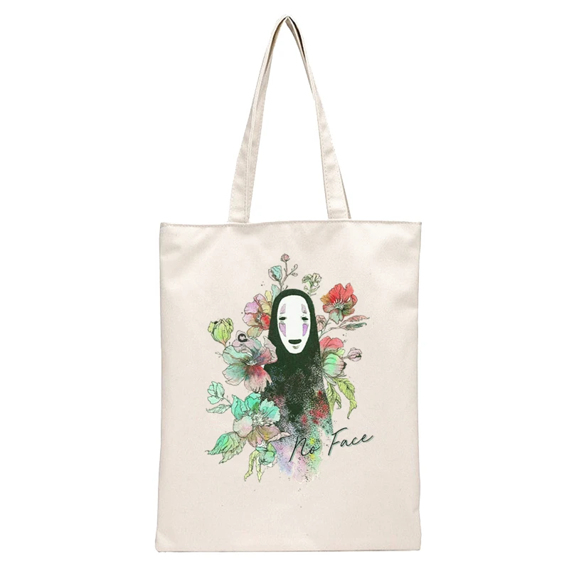 Spirited Away Faceless  Print Reusable Shopping Bag Women Canvas Tote Bags Printing Eco Bag Cartoon Shopper Shoulder Bags