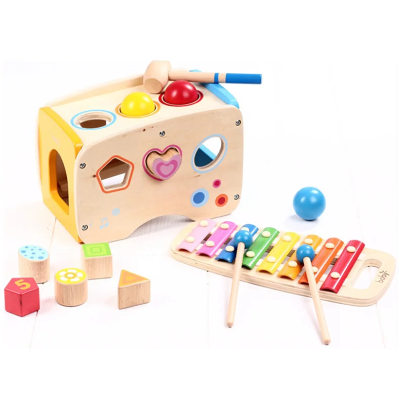  Baby Colorful Batting Ladder Hand Knock The Ball Kids Wooden Toys Montessori Mathematics Early Educ