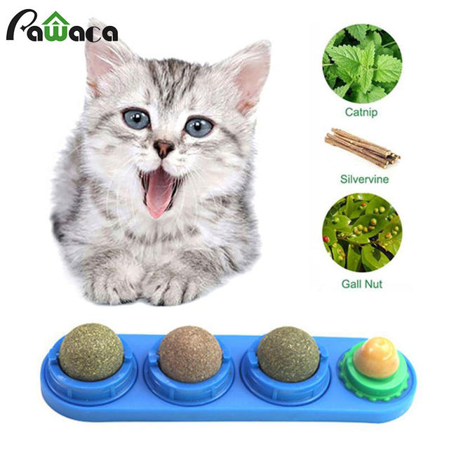 3pcs Catnip Ball Set Selfadhesive Rotated Silvervine Lick For Cats