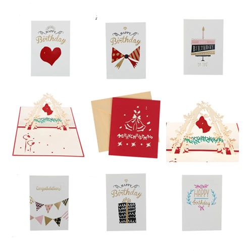 

1pc 3D Pop Up Greeting Cards With Envelope Bell Laser Cut Post Card For Birthday Christmas Valentine' Day Party Decoration
