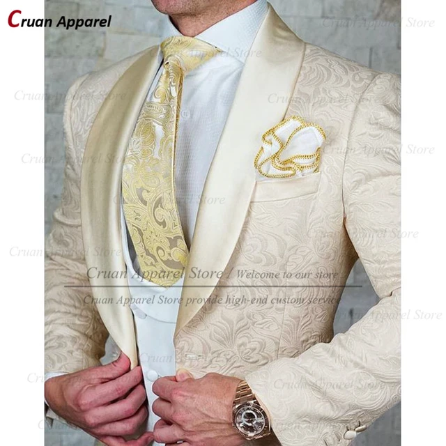 Embroidery Tuxedo Groom Men's Suits White Groomsman/Best Man Wedding/Prom  Suits