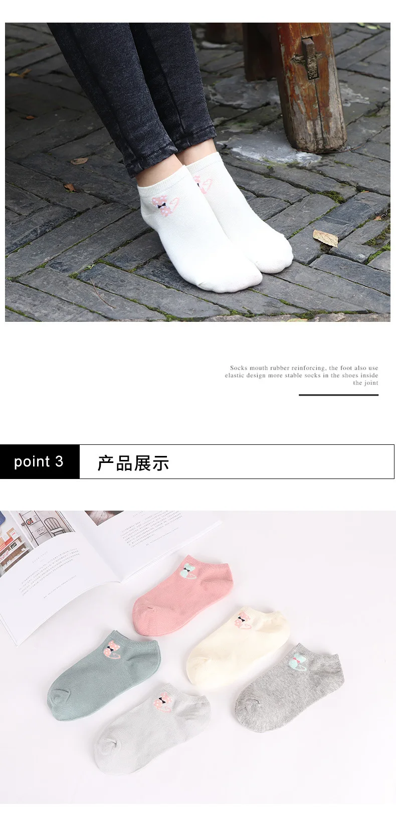 Spring And Summer Autumn New Products Japanese-style Cartoon Bowtie Kitten Pure Cotton No-show Socks Women’s Boat Socks Cute Car
