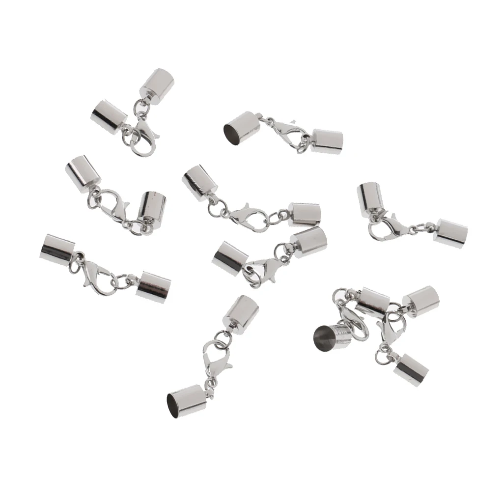 10x Brass Cord End Caps Lobster Clasps for DIY Jewelry Making Findings