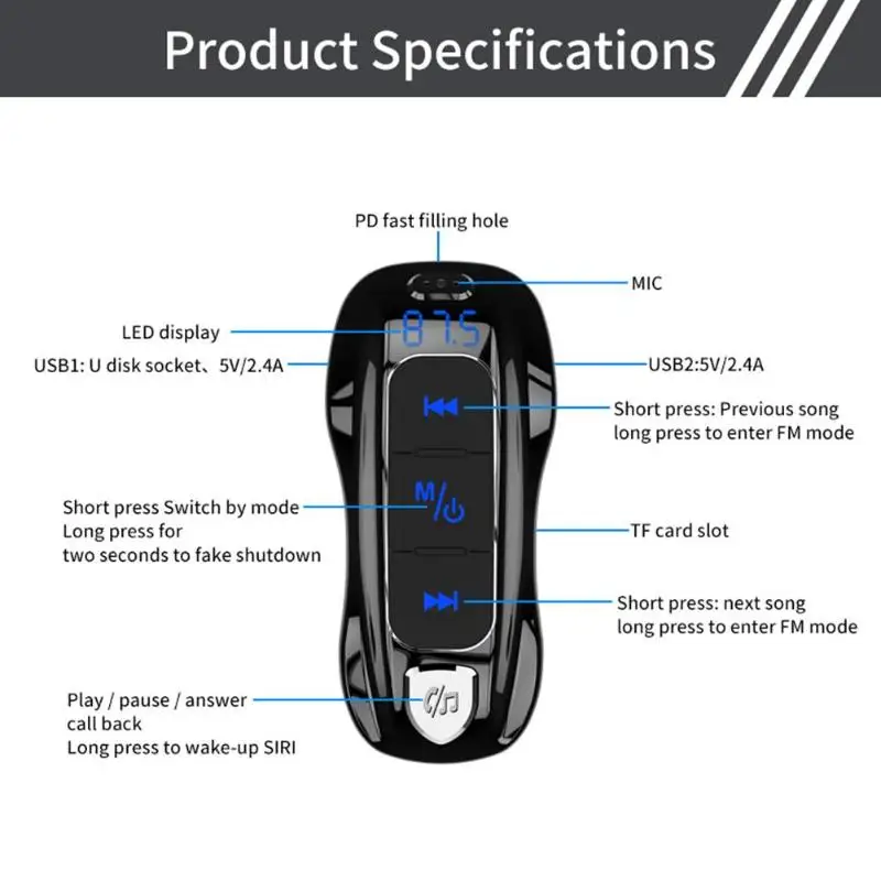 Горячая USB Автомобильное зарядное устройство деликатный дизайн BC55 18 Вт Быстрая зарядка USB зарядное устройство BT Hands-free автомобильный комплект fm-передатчик модулятор