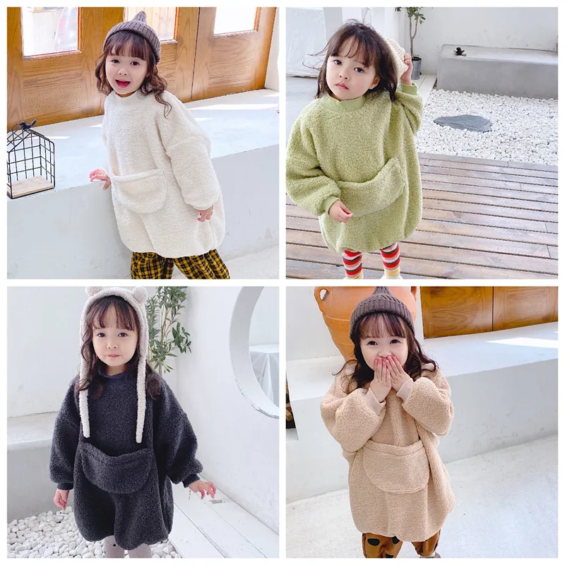 3030 детская одежда длинный кашемировый свитер с мехом в Корейском стиле для девочек на осень и зиму