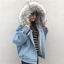 Denim Jacket With Fur Collar - Coats 