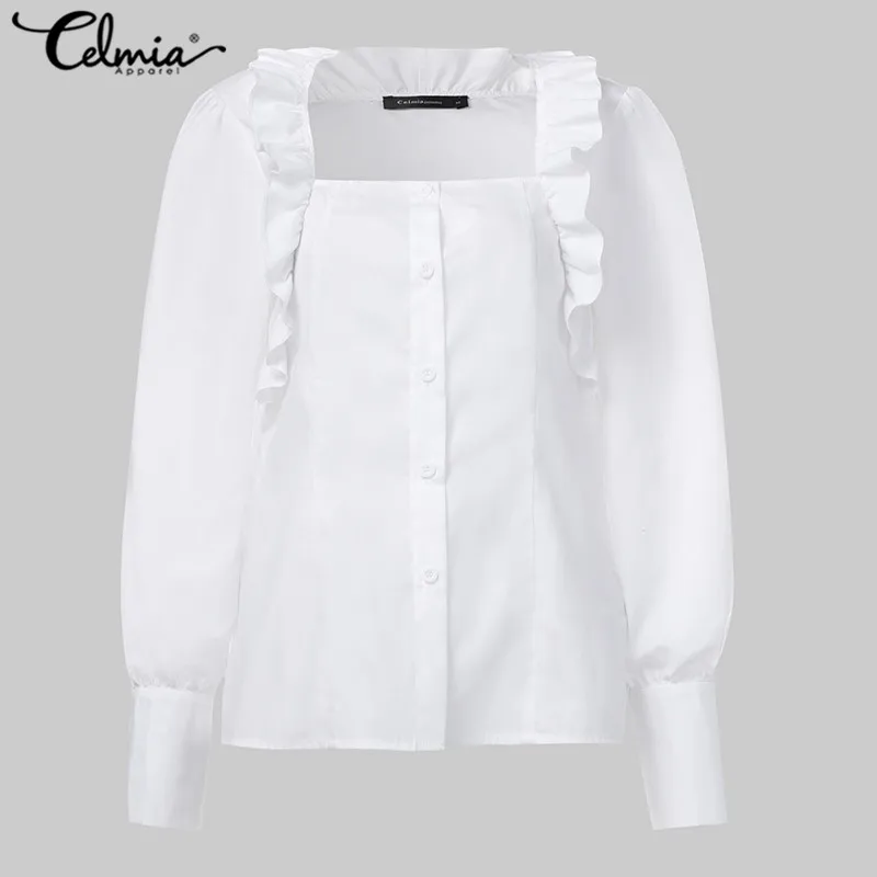 Celmia Plus Size Women Sexy Blouse Ladies Square Collar Long Sleeve Ruffled Shirts Chic Sweet Tops Casual Buttons Party Blusas 7 - 4.0006E+12