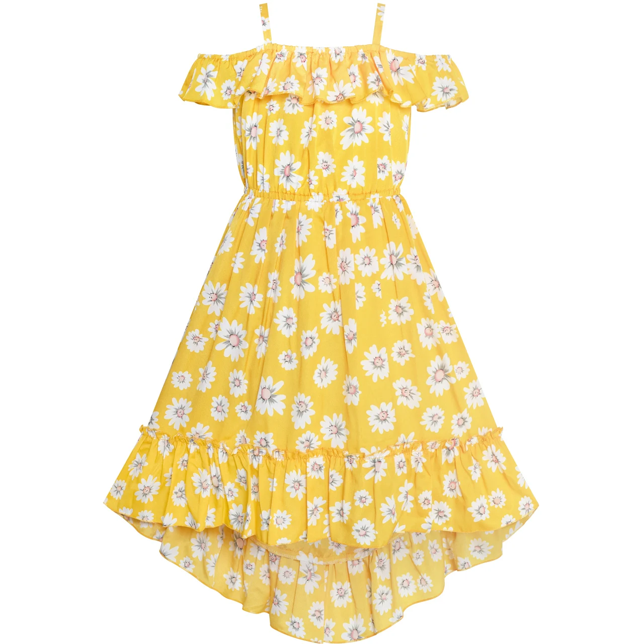 Sunny Fashion платья для девочек Цветок Девушка Платье с плеча Желтый Шифон Цветочный