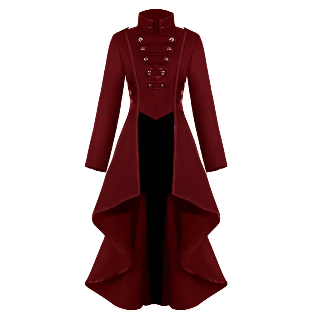 Women Gothic Steampunk Coat Button Lace Corset Halloween Costume Coat Tailcoat Jacket vintage irregular long Coat Overcoat jacke