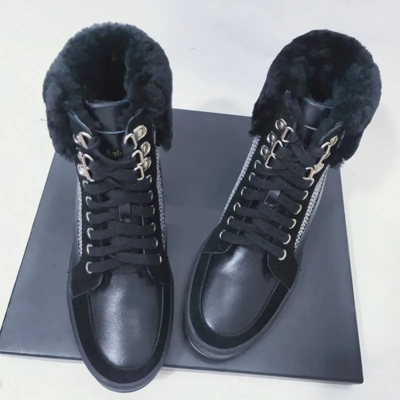 Шерстяные женские ботинки из натуральной кожи, увеличивающие рост, наивысшего качества Ботинки martin на шнуровке зимние теплые женские ботильоны на меху