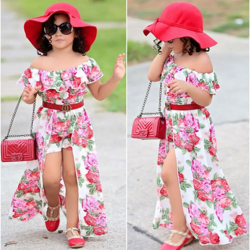 Summer Toddler Kids Baby Girl Floral Off Shoulder Tops Shorts Princess Dress Party Clothes |