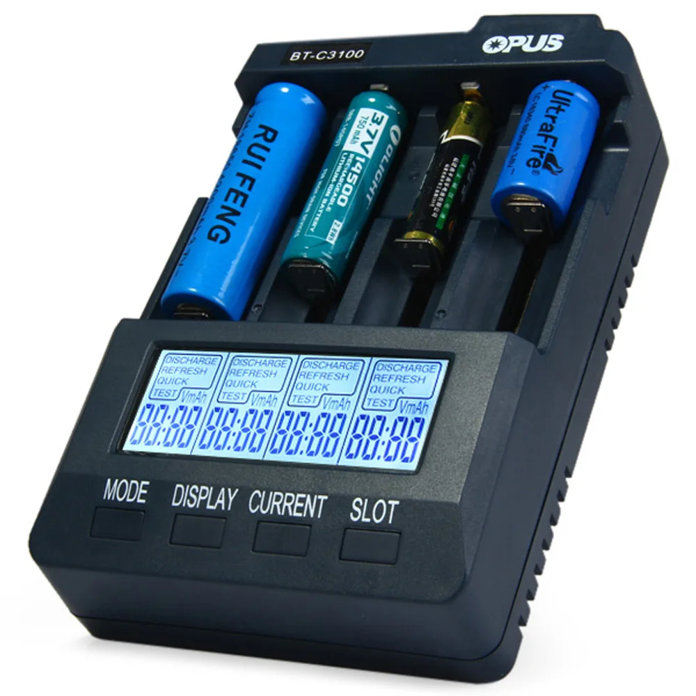 Koop Opus BT C3100 Smart Digitale Intelligente 4 Slots LCD Battery Charger Compatibel Li Ion NiCd NiMh AA AAA 10440 18650 Batterijen EU