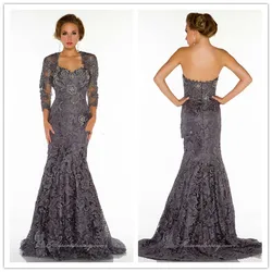 2018 New Lace Beaded Mermaid evening prom gown with Jacket Long Sleeve party Formal vestido de festa mother of the bride dresses