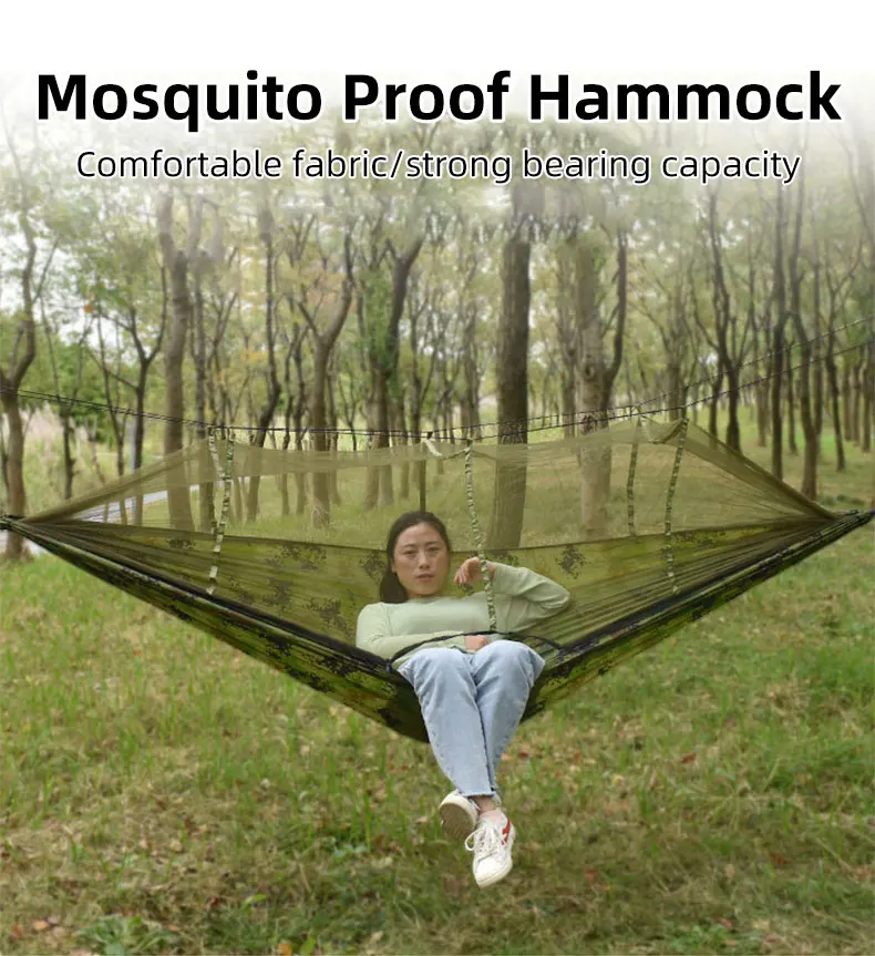 Description Picture 2 of itemCamping Outdoor Hammock With Mosquito Net Outdoor Furniture 1-2 Person Trength Parachute Hanging Bed Hiking Sleep Mat For Travel